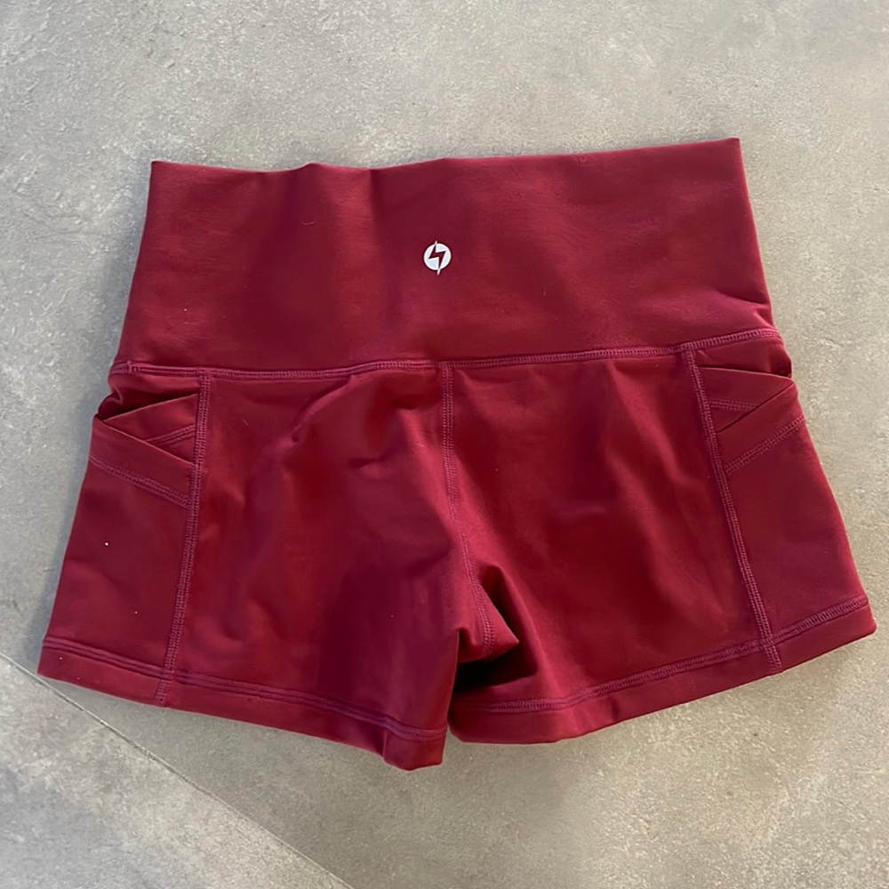 POPFLEX Women's Athletic Shorts in Deep Red - Picture 2 of 2